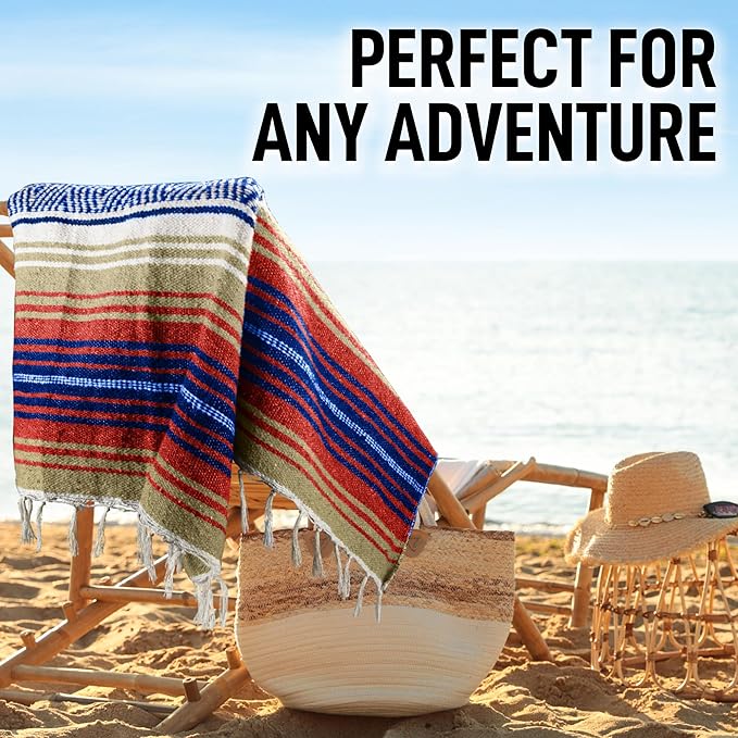 Hydration Nation Authentic Large Handwoven Mexican Striped Throw Blanket - Soft Durable Eco-Friendly - 70x50 – Sunrise