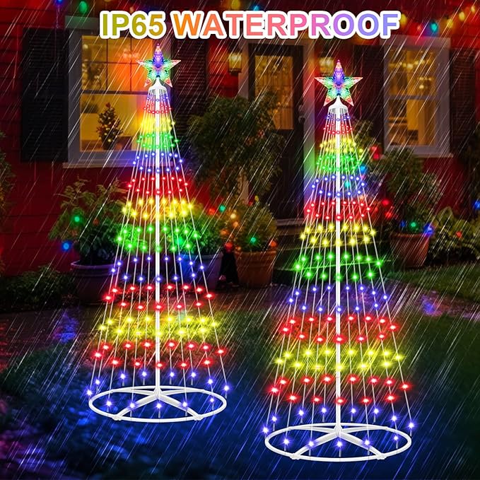 Prelit Christmas Cone Tree with Lights 4FT 156LEDs Small Christmas Tree Light with Remote Control Timer 11 Lighting Modes Artificial Outdoor Christmas Tree for Yard Porch Lawn Decorations