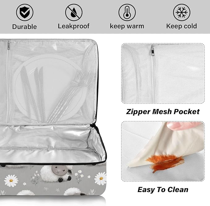 Casserole Carrier Cute Sheep PatternInsulated Casserole Carrier for Hot or Cold Food Thermal Lunch Tote for Potluck Parties Picnic Beach Fits 9 x 13 Inches Baking Dish