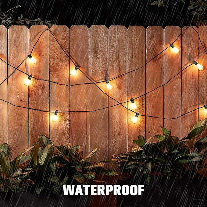 Solar String Lights Outdoor Waterproof 35FT with Shatterproof ST38 LED Bulbs 2700K Solar Lights with Remote Solar String Lights for Outside Camping Yard