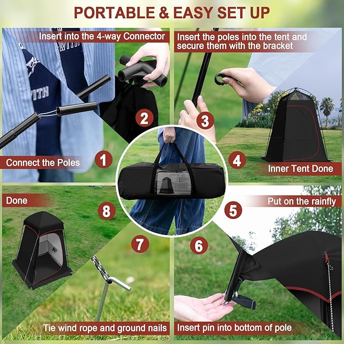 Camping Shower Tent 7.9 FT Extra Tall Oversize Privacy Tent Portable Outdoor Bathroom Toilet Tent with Floor Easy Set Up Privacy Shelter for Dressing Hiking Fishing UPF50+