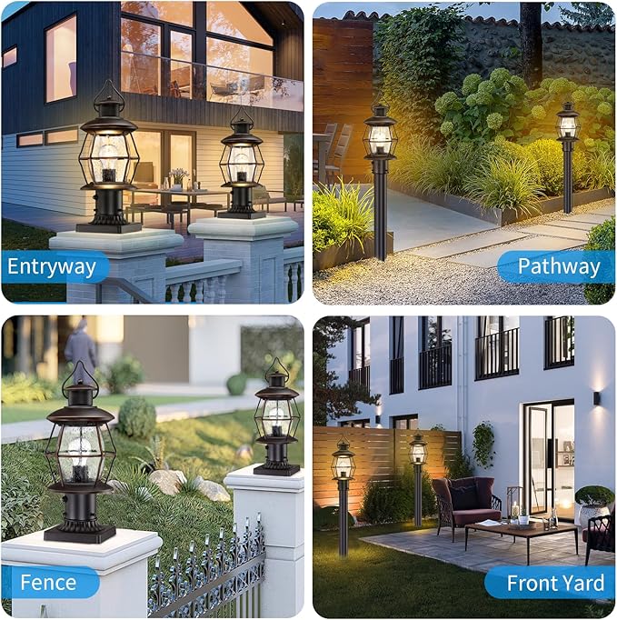 Dusk to Dawn Outdoor Post Lights with Pier Mount Base16.8“ Waterproof Lamp Post Light Fixture Hardwired 120VOil Rubbed Bronze Post Lighting for Driveway Yard Pathway Garden Patio