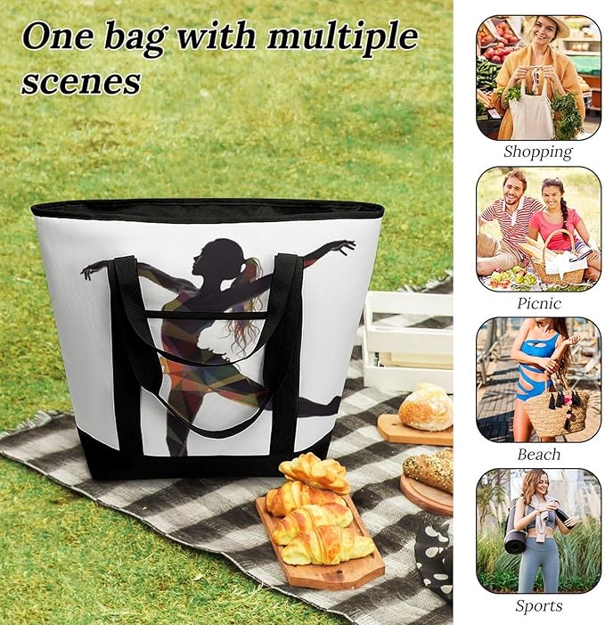 Insulated Shopping BagLarge Reusable Cooler Bags A Dancer Printed Foldable Shopping BagTravel Waterproof Shoulder Bag