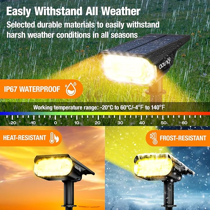 2 Pack Solar Spot Lights Outdoor 1000 Lumens 64 LEDs IP67 Waterproof Landscape Lighting with 4 Modes - 2-in-1 Solar Spotlight &amp Pathway Light for Garden Yard Patio Decor Warm White