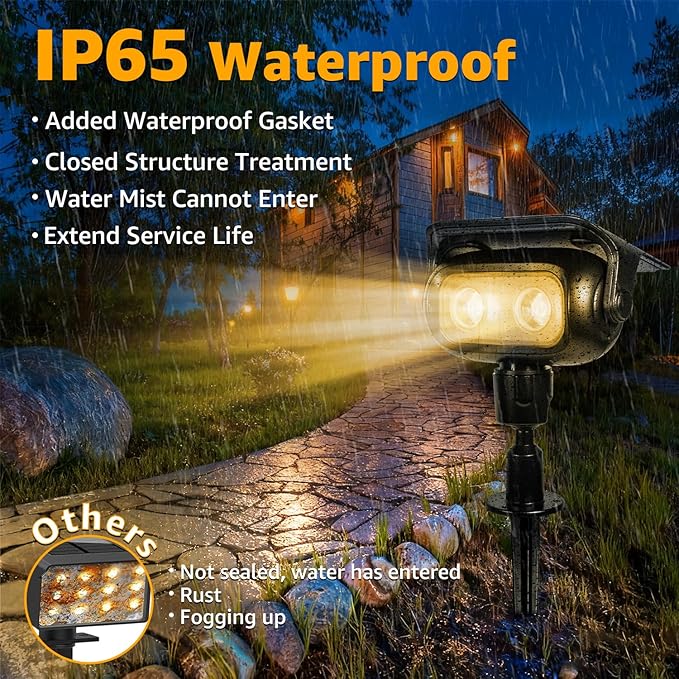 Ollny Solar Lights Outdoor Waterproof IP65 4 Pack Super Bright LED 2 Lighting Modes 360° Rotation Solar Spot Lights Outdoor Auto On/Off Landscape Lighting for Yard Garden Pathway 3000K Warm White