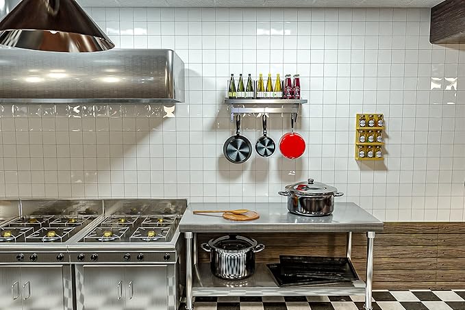 KoolMore 36” Commercial Wall Mounted Pot Rack Organizer Shelf with 3 Removable Storage Hooks for Pots and Pans Stainless-Steel Storage Holder (WMPS-1236) 12 X 36