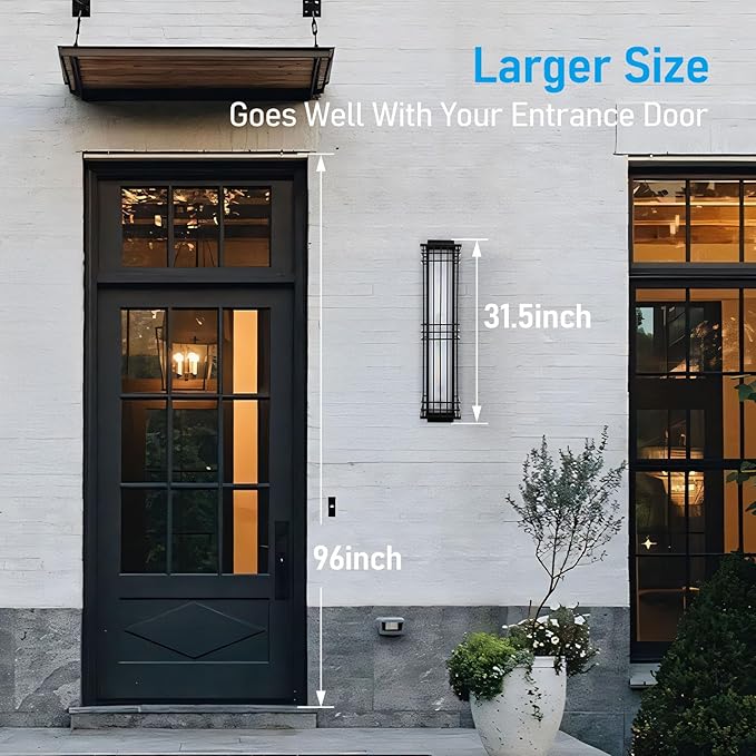 LEONLITE 32 Inch Extra Large Outdoor Wall Lights Classical Style Wall Lantern Max 60W E26 Base Craftsman Exterior Light Fixtures Wall Mount Porch Light Wall Sconce for Patio Garden Black