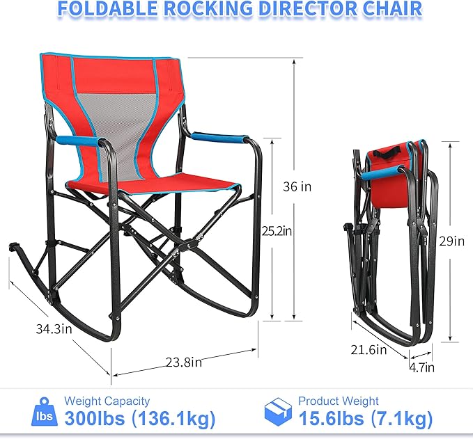 Northroad Oversized Rocking Camping Chair Portable Folding Director Chair Rocker Camp Chair for Outdoor Backyard Patio Lawn Garden