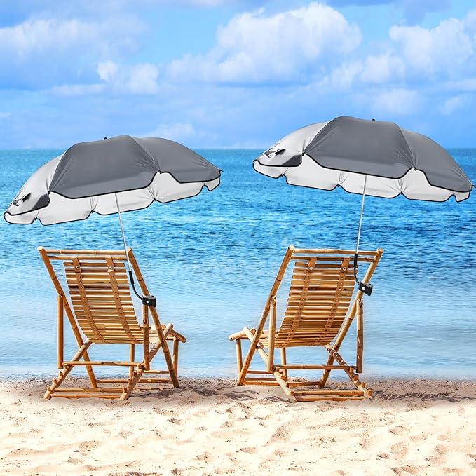 Buryeah 2 Pcs Automatic Chair Umbrella with Universal Clamp 44 UPF 50+ Portable Clamp on Beach Chair Adjustable Wheelchair Umbrella for Outdoor Patio Parasol
