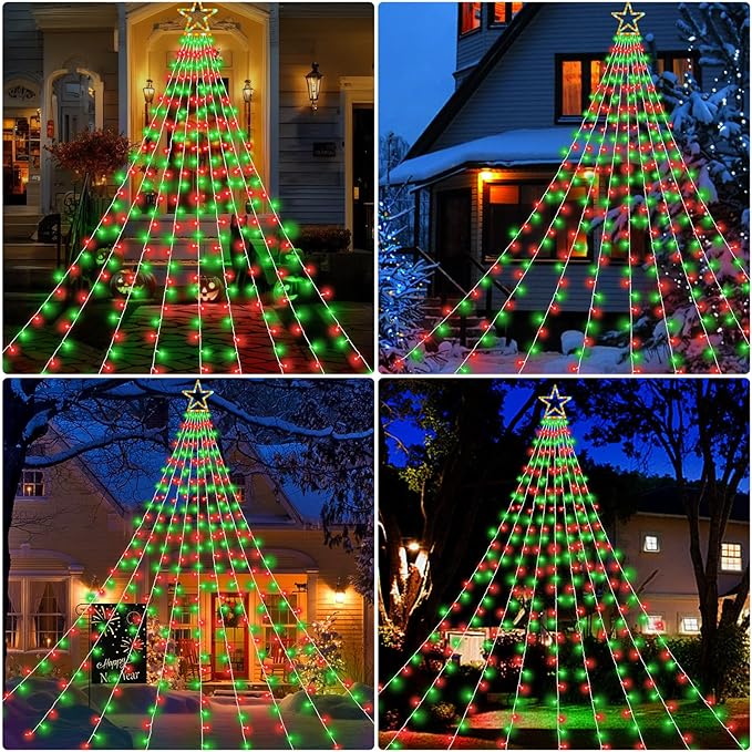 Christmas Decorations Outdoor 11.5 ft 317 LED Star Christmas Tree Lights 8 Memory Lighting Modes&ampTimer Star Light for Yard Wedding Party Decorations（Red+Green）