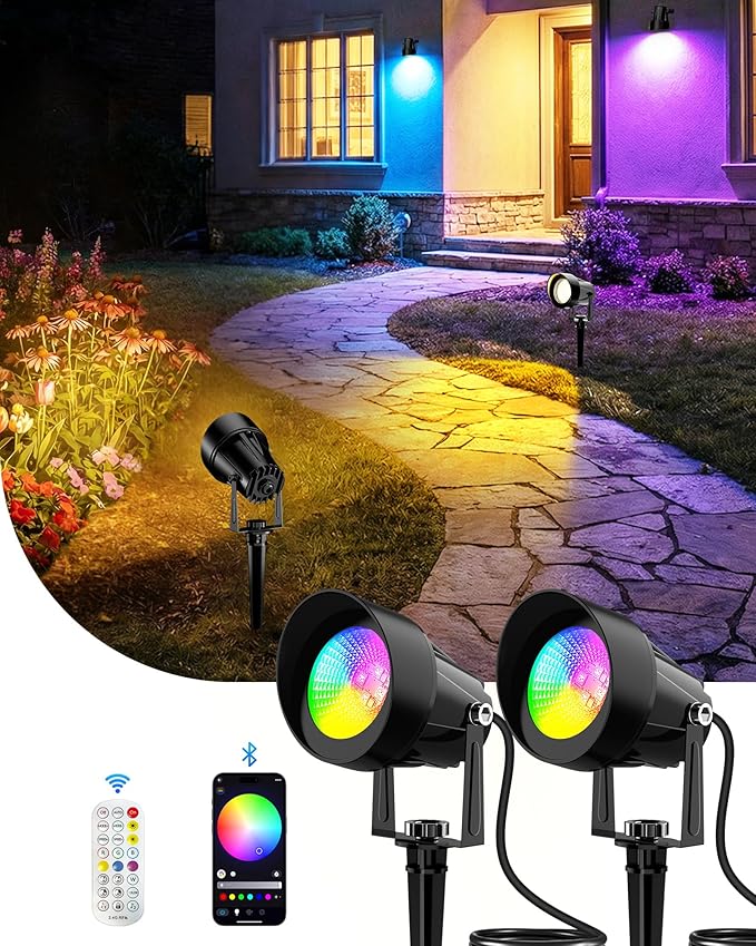 CORESLUX Christmas Smart Spot Lights Outdoor Color Changing Warm White Landscape Lights with APP and Remote Control Spotlight Waterproof for Garden Yard Patio Landscape
