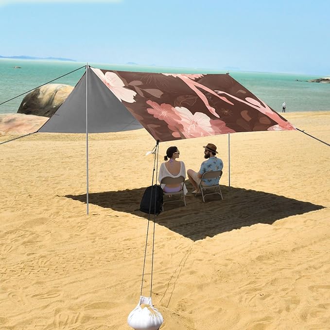 Ballet Dancer Flower Pattern Camping Sun Shelter Beach Tent Portable Beach Sun Shade Outdoor Canopy for Camping Trips Fishing Picnic