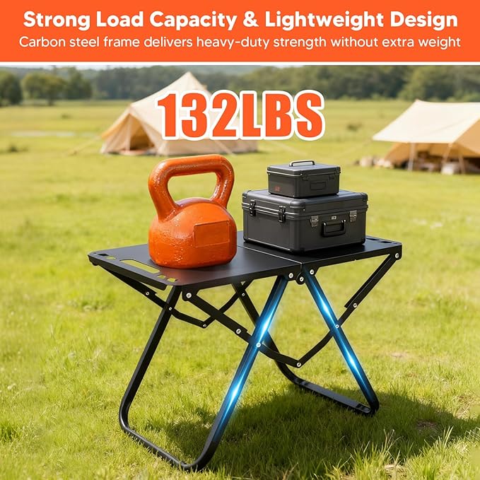 Tactical Camping Table Portable Folding Camping Table Carbon Steel Outdoor Backpacking Table with Storage Bag for Hiking Fishing Travel Picnic &amp BBQ