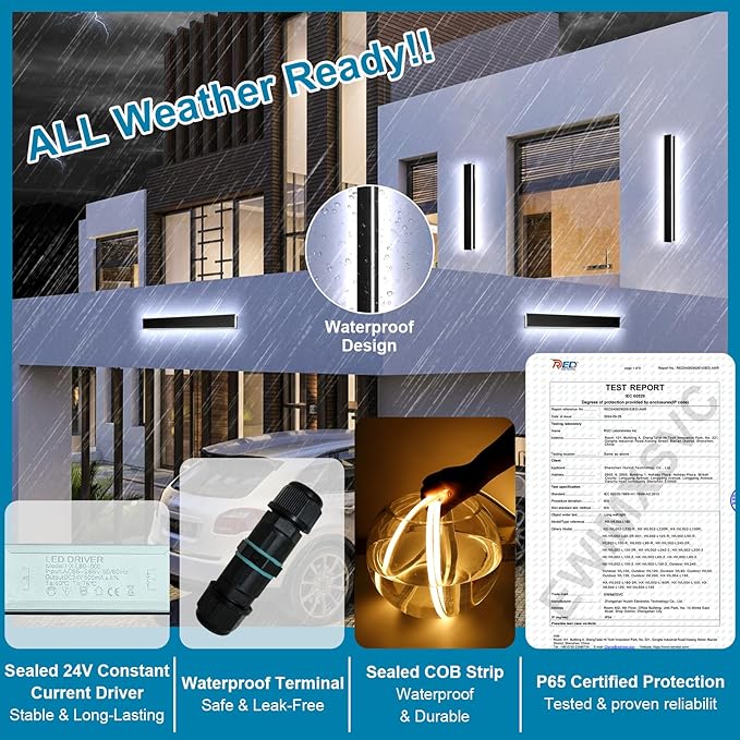 2 Pack 24 Modern Outdoor Wall Lights 2700k-6500k Dimmable Long Wall Mounted Light LED Black Porch Light Linear Outdoor Wall Sconce IP65 Waterproof Slender Exterior Lights for House Garage