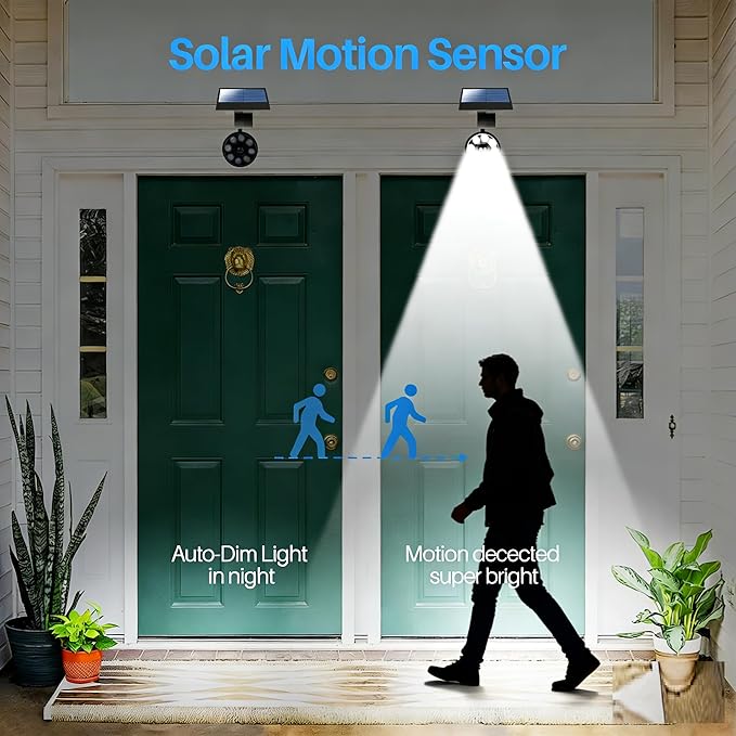 Solar Motion Lights for Outside Aluminum case(Not plastic) Outdoor Solar Flood Security Spot lights 1400LM 9W LED(130W Equ.) Garden Step Deck Patio Post Porch 100-Week FREE Refund/Replacement(Black)