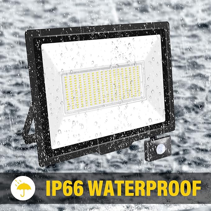 200W Motion Sensor Flood Light Outdoor 20000 LM Outdoor LED Spotlight IP66 Waterproof 6000K Daylight Security Lights for Garden Garage Yard Sports Ground 110V