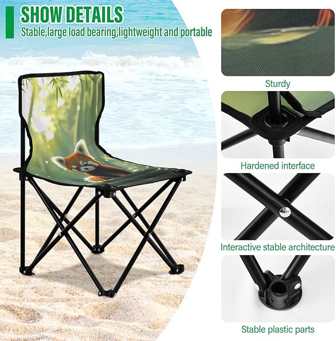 Red Panda Watching Portable Camping Chairs Folding Chair - Durable Oxford Fabric Lightweight Iron Frame Easy Fold Design - Ideal for Outdoor Activities Camping Fishing and Travel