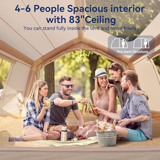 Inflatable Blow Up Tents for CampingWaterproof Oxford Hot Tent with Manual PumpSpacious Easy Setup Inflatable Camping Air Tent for Family Glamping