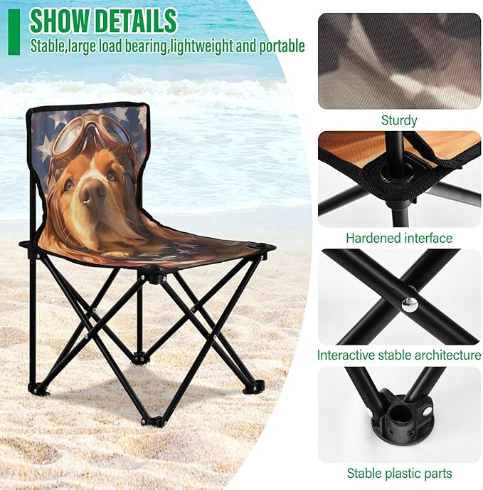 4th of July Independence Day Brown Dog Foldable Backpack Chairs for Adults Ultralight Backpacking Camp Chair Includes Carry Bag Hiking Chairs Backpacking Ultralight for Ice Fishing Concert