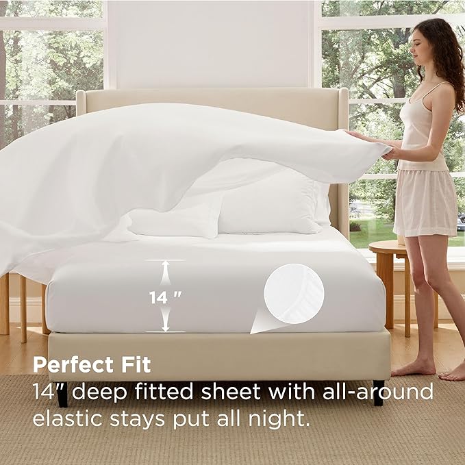 Bedsure 7 Pieces Full Comforter Set Premium Series Hotel Luxury Soft Bed in a Bag Goose Down Alternative Safe for Sensitive Skin Bedding Comforter All Season Medium Warmth White Wavy Quilted