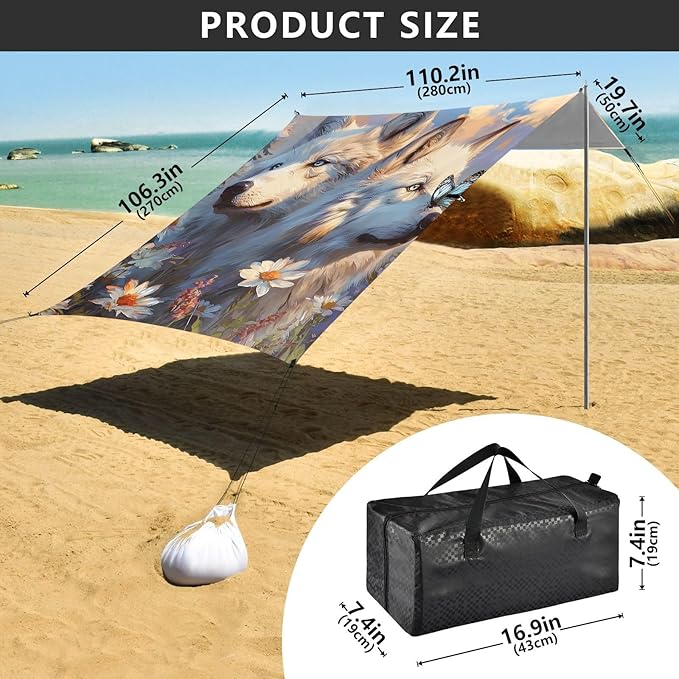 Beach Tent Sun Shelter White Wolves Daisy Lightweight &amp Easy Setup Beach Shade Canopy for Camping Fishing
