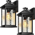 VIANIS 2 Pack Large Advanced Motion Sensor Outdoor Lights Black Easy-to-Install Dusk to Dawn Outdoor Wall Lights Aluminum Waterproof Porch Light with Water Glass for Porch Garden Front Door