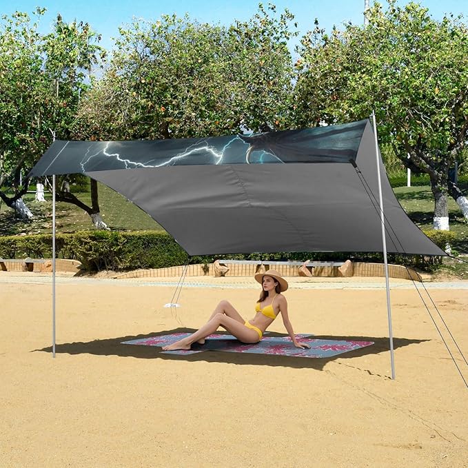 ALAZA Dragon in Sky Beach Tent Sun Shelter UPF50+ Protection Beach Shade Canopy w/ 4 Sandbags for Outdoor Camping Fishing Backyard Fun Picnic 10x9 ft