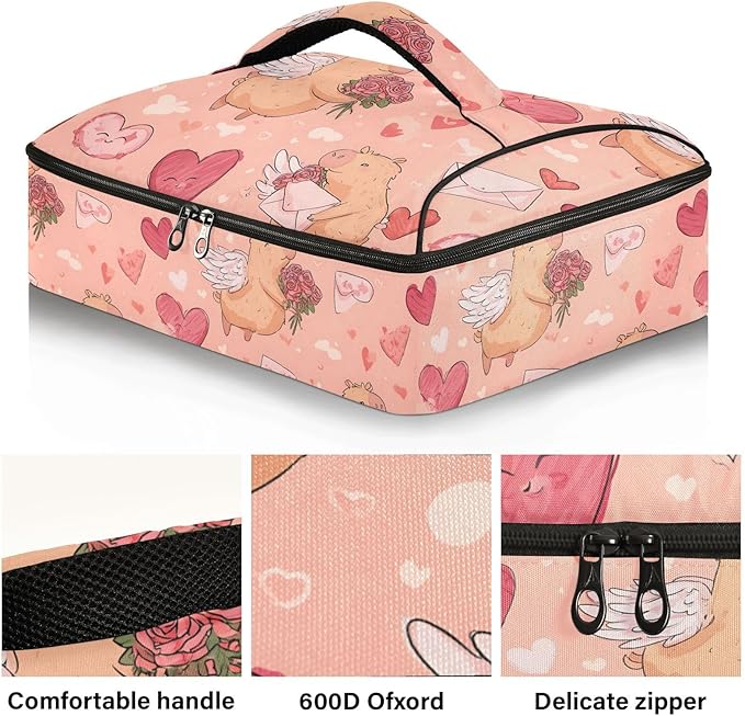 Casserole Carrier Seamless Pattern Cute CapybarasInsulated Casserole Carrier for Hot or Cold Food Thermal Lunch Tote for Potluck Parties Picnic Beach Fits 9 x 13 Inches Baking Dish