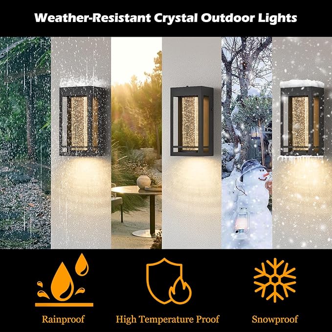 Dusk to Dawn Sensor Porch Lights Crystal Bubble Exterior Lighting Fixtures Modern Outdoor Wall Light Outdoor Lighting Fixture for Porch 2Pack