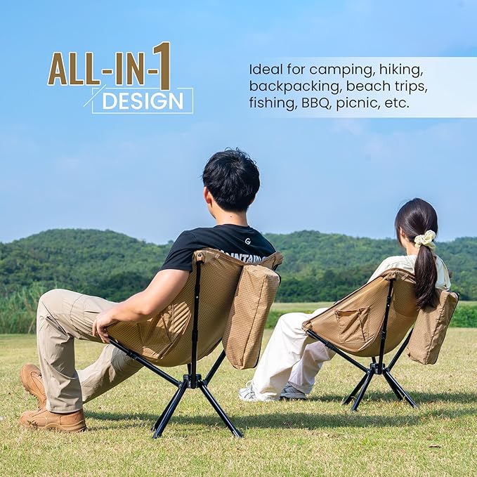 ONETIGRIS Forrest Camping Chair Set Up in Seconds Lightweight Folding Chair for Backpacking Hiking Beach Lawn Travel Support 330 lbs (Coyote Brown)