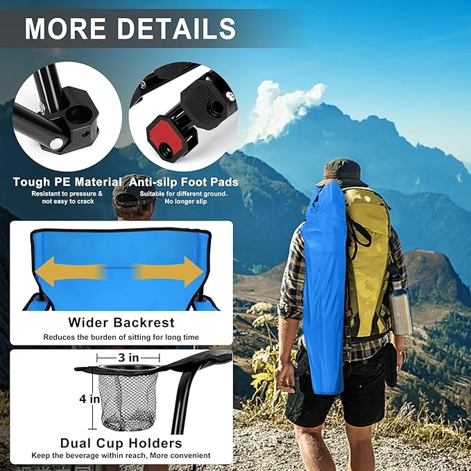 Joyfair Portable Camping Chair Outdoor Lawn Folding Chairs for Adults Heavy Duty Large Foldable Chairs for Beach Fishing Tailgating and More Outdoor Sport Carry Bag &amp Cup Holder