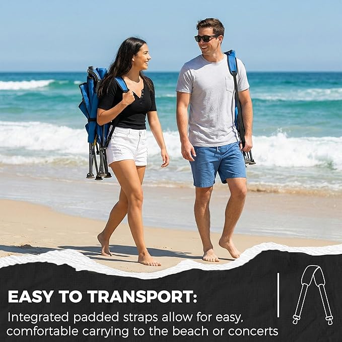 Beach Chair High Back Support Portable Folding Chair for Adults with Head Pillow Shoulder Straps for CampingConcertPicnicSports Events
