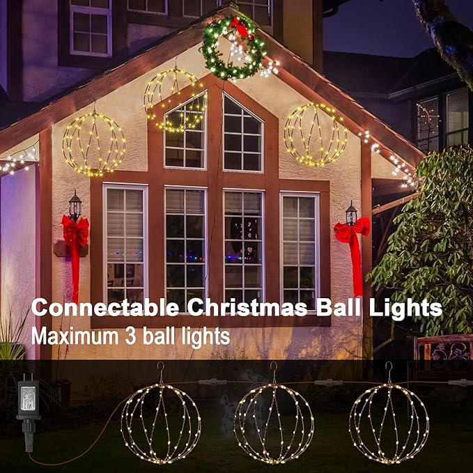 LIGHTSHARE 248LED 12IN+16IN+20IN Light Ball Yard Decoration Pathway Lights Brown Sphere Light Fold Flat Metal Frame Indoor Outdoor Waterproof Garden Lights Plug in(Set of 3)