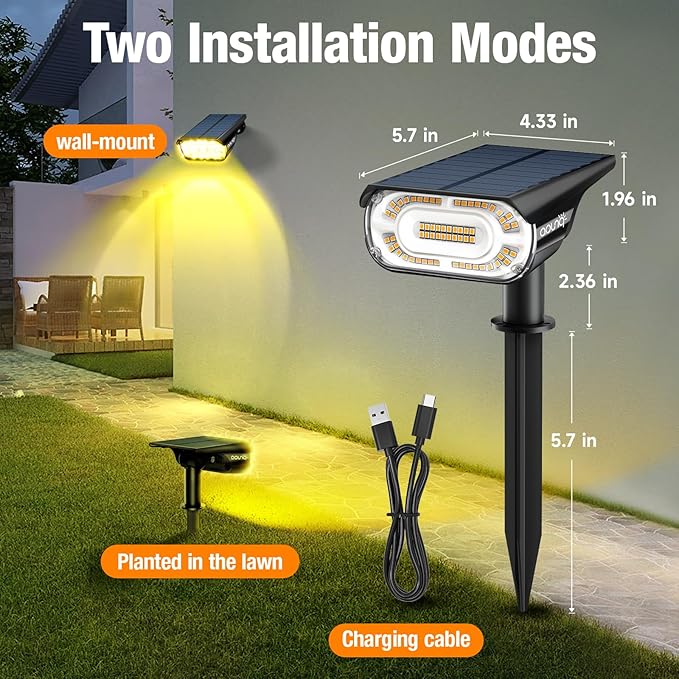 4 Pack Solar Spot Lights Outdoor 1000 Lumens 64 LEDs IP67 Waterproof Landscape Lighting with 4 Modes - 2-in-1 Solar Spotlight &amp Pathway Light for Garden Yard Patio Decor Warm White