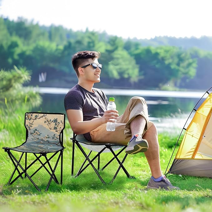 KLL Chinese Painting Spring Serene Countryside Vibrant Lively Collapsible Portable Beach Chairs for Traveling Lightweight Beach Chair with Carrying Bag Outdoor Chair for Traveling Hiking