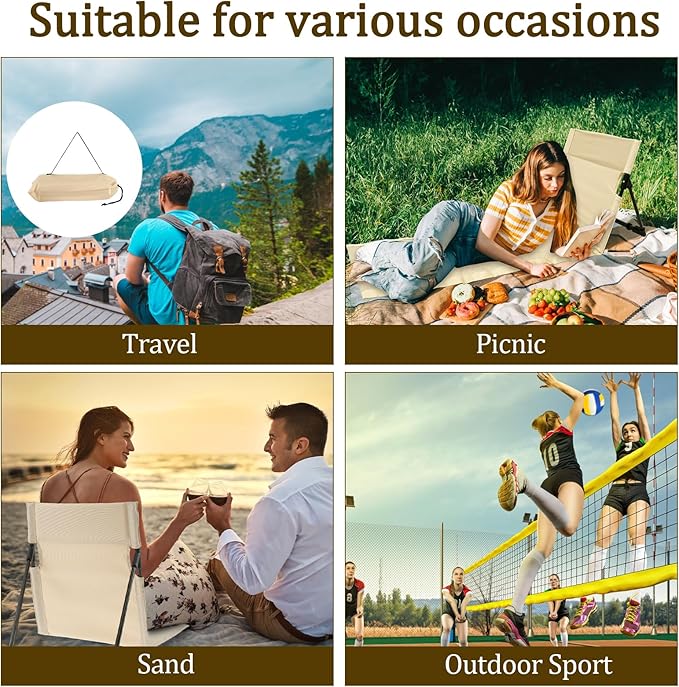 Camping Folding Chair with Backrest Beach Floor Chair with Incline Function Waterproof Oxford Cloth Outdoors Relaxing Chair with Carry Bag for Camping Beach Road Trips
