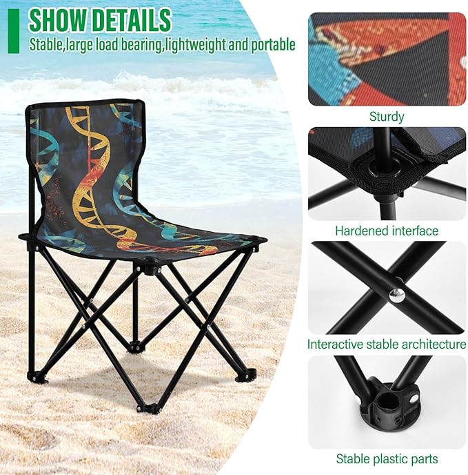Blue and Orange Texture Portable Camping Chairs Folding Chair - Durable Oxford Fabric Lightweight Iron Frame Easy Fold Design - Ideal for Outdoor Activities Camping Fishing and Travel
