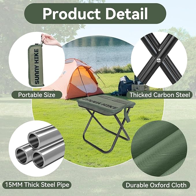 Portable Foldable Backpack Stool Portable Chair Ultralight Collapsible Stool with Carry Bag for Outdoor Camping Hiking Fishing and Travel (Green)