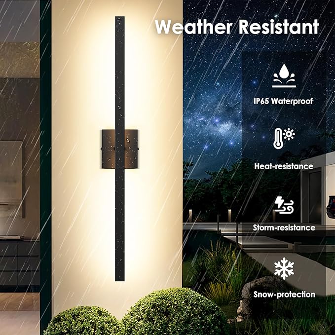 BesLowe 2-Pack 31.75inch Long Outdoor Wall Lights Modern LED Exterior Lighting Fixtures Wall Mount Waterproof Porch Lights Outdoor Wall Sconces Black Outside Lights for House Front Door Garage