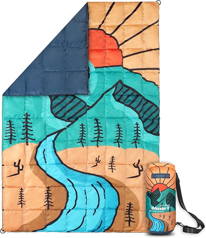 4Monster Down Camping Blanket - Outdoor Travel Quilt Puffy 650 Fill Packable LightweightWind &amp Waterproof | Ideal for Stadium BackpackingPicnics Beach and Hiking