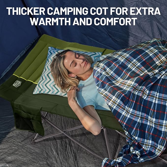 Timber Ridge 31.8 W Extra Wide Heavy Duty Camping Cot for Adult Easy Set Up Oversized Sleeping Cot with Carry Bag for Camping Travel and Outdoors Support up to 450lbs Green