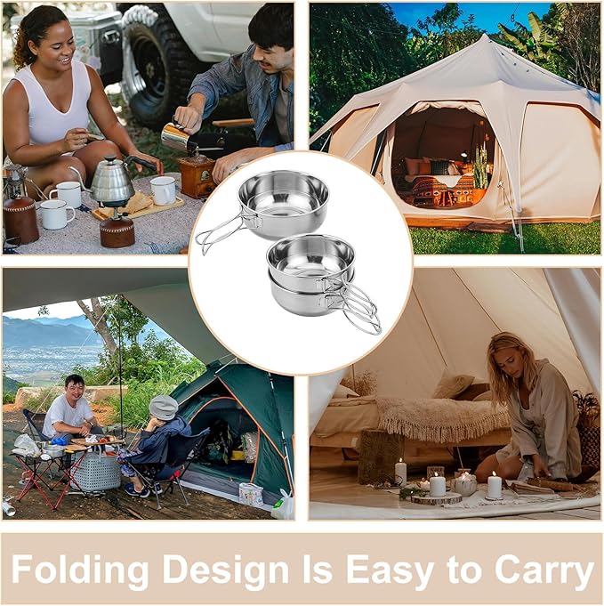 COHEALI Outdoor Stainless Steel Camping Bowl Set Foldable 650ml Large Bowl Portable Multifunctional Picnic and Hiking Tableware for Travel and Backpacking