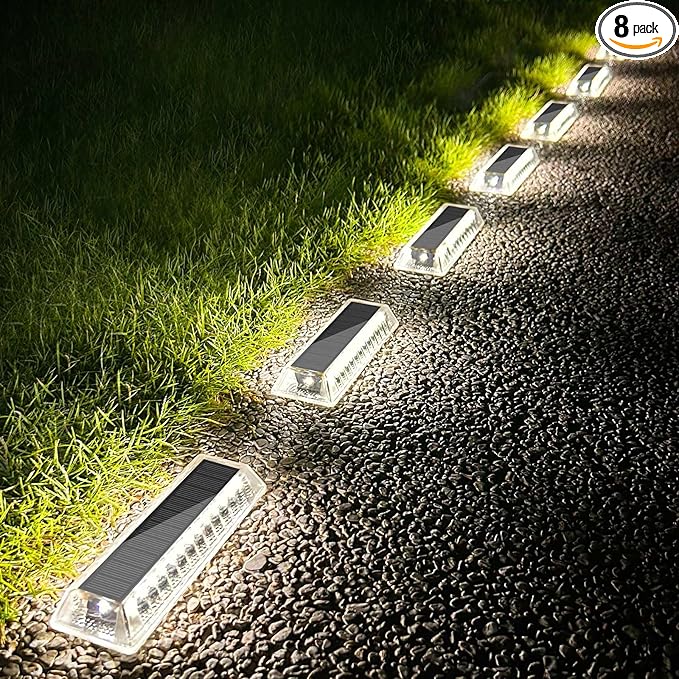 Lacasa Solar Deck Lights Solar Light Outdoor Waterproof IP68 8 Pack Solar Powered Pathway Yard Driveway Step Landscape Lights LED Lighting 50LM for Garden Path Walkway Stair Patio Cool White 6000K