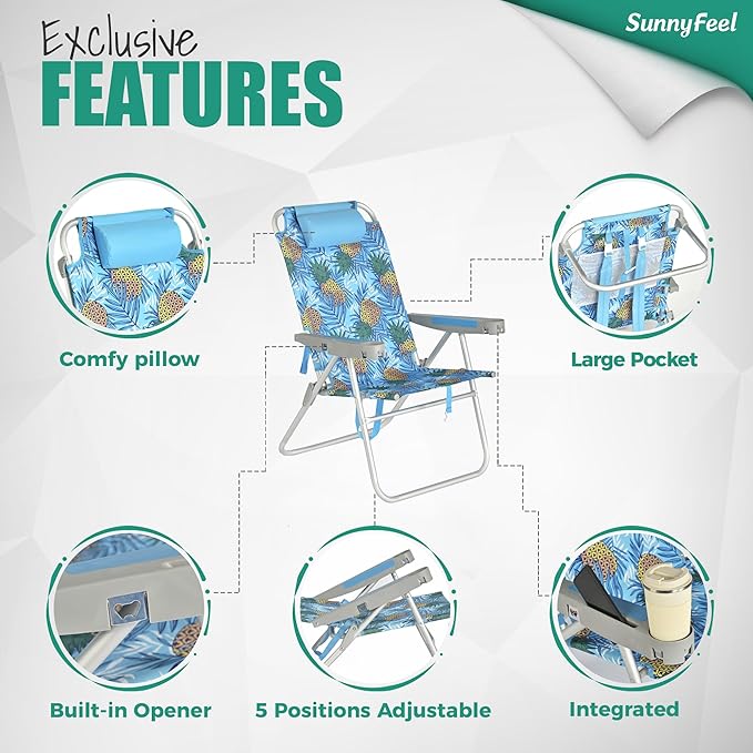 SUNNYFEEL Oversized Tall Folding Beach Chair Lightweight 17 Portable Sand Chair for Adults Heavy Duty 500 LBS with Cup Holders Foldable High Camping Lawn Chairs for Camp/Outdoor/Picnic/Sports