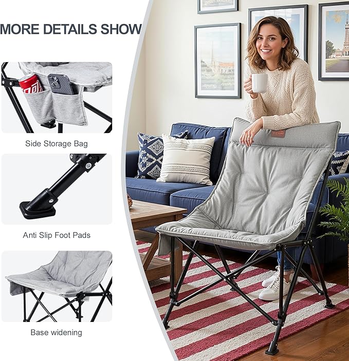 Saucer Chair for Adults Portable Folding Comfy Lounge Chair for Bedroom/Dorm/Reading/Living Room with Storage Bag
