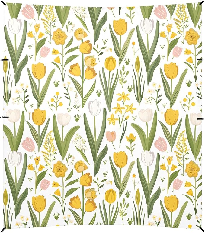 Camping Sun Shelters Spring Floral Flowers Tulips Daffodils Lily of The Valley Beach Canopy 126 * 110.2in
