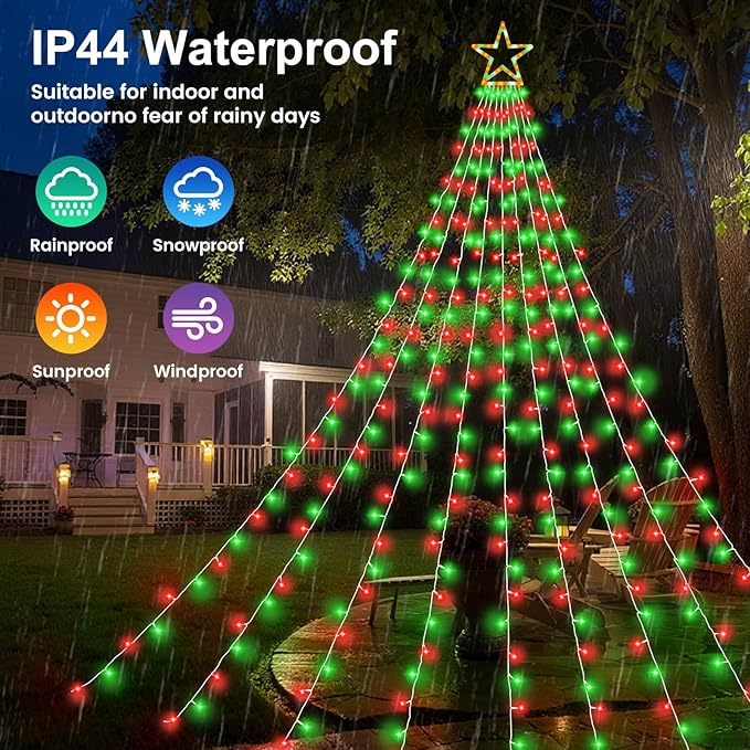 Christmas Decorations Outdoor 11.5 ft 317 LED Star Christmas Tree Lights 8 Memory Lighting Modes&ampTimer Star Light for Yard Wedding Party Decorations（Red+Green）