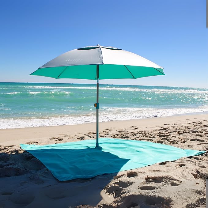 Plush Microfiber Beach Blanket Extra Large Beach Mat for 3-6 Persons Sandproof Windproof | Hole for Umbrella Corner Sand Pockets to Fight Wind (Bag for Blanket Included)