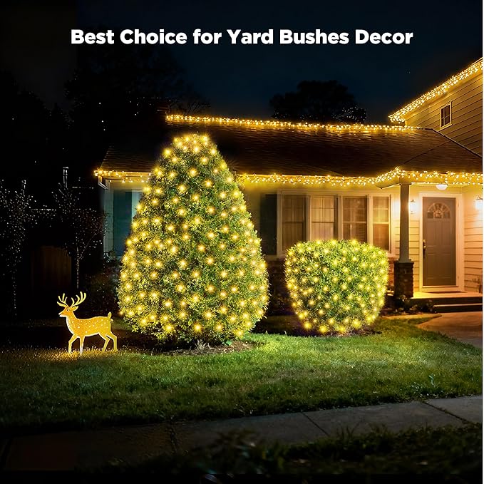 BlcTec Upgraded Outdoor Christmas Lights 280LED 10ft x 6.7ft Christmas Net Lights with UL Certified 8 Modes Timer Connectable Waterproof &amp Thick Wire for Bushes Shrubs Decorations WarmWhite