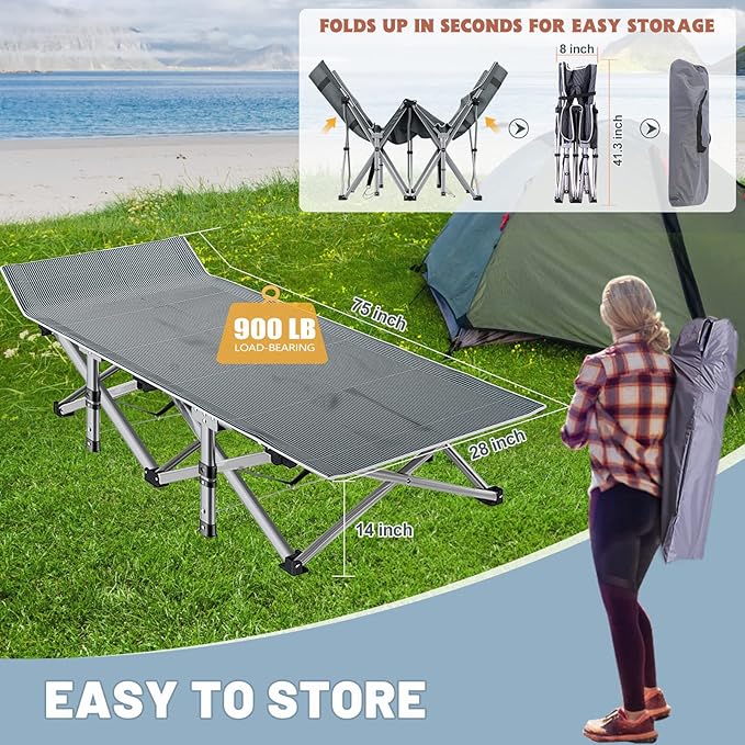 Portable Folding Camping Cot for Adults with Comfortable Mattress Lightweight Camp Bed with Carry Bag for Outdoor Travel Hiking Beach and Backpacking